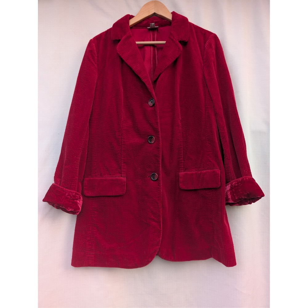 J Jill Corduroy Blazer Womens M Red Wide Wale Velvet Cuff Cotton Dark Academia